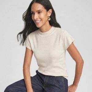 VILA MILANO NWT L Ultra Soft High Neck Sweater Tee Winter White Beige Old Money